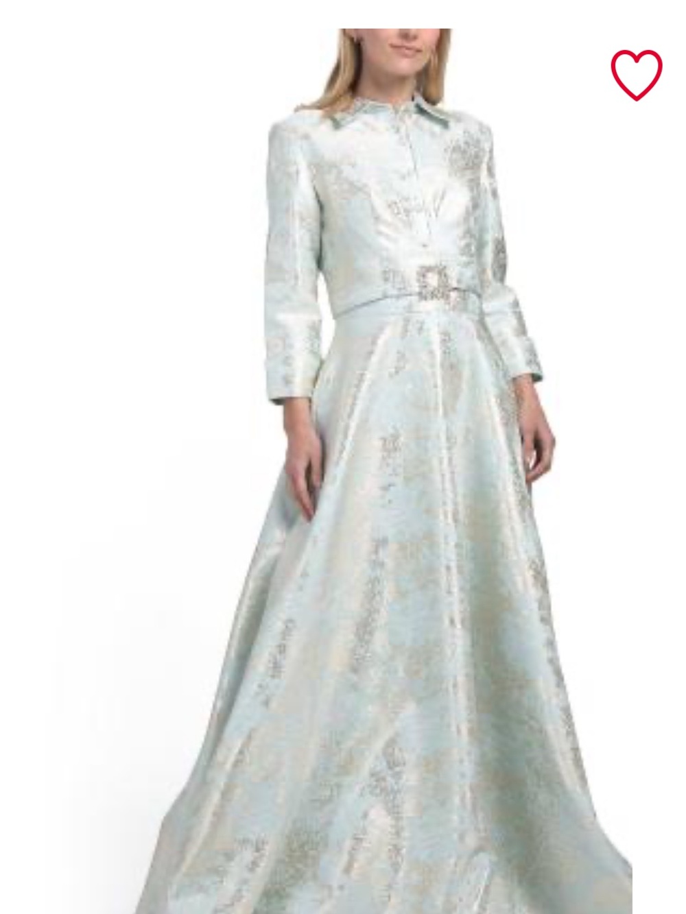 Terani Couture Pale Blue and Silver Metallic Brocade Maxi Gown